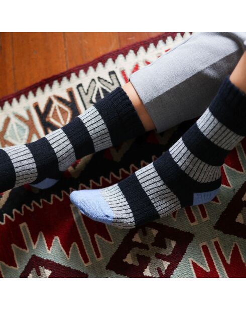Chaussettes en Laine Mérinos Collection à rayures bleu marine