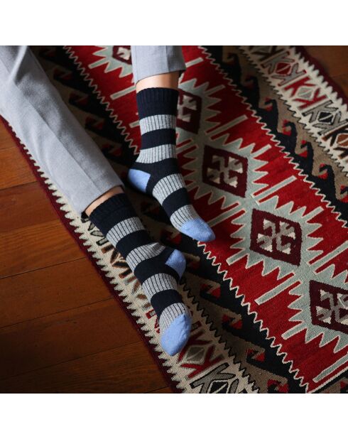 Chaussettes en Laine Mérinos Collection à rayures bleu marine