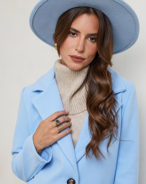 Manteau mi-long Prune ciel