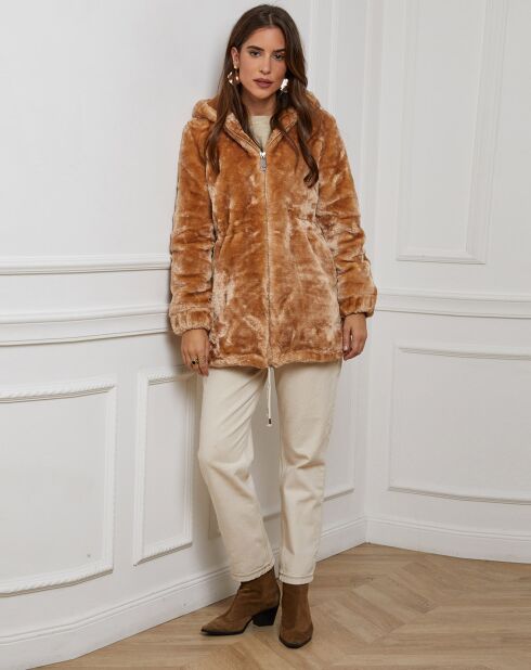Manteau mi-long en Fausse fourrure Anaïs camel