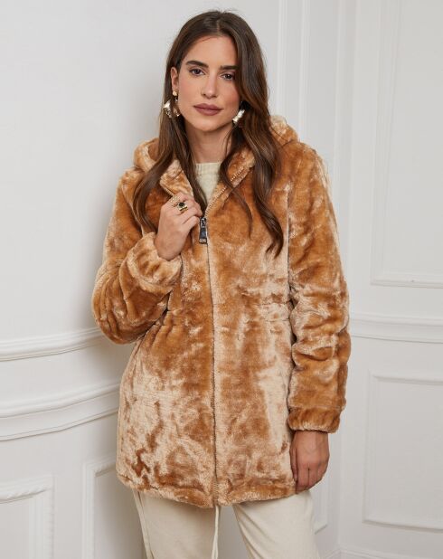 Manteau mi-long en Fausse fourrure Anaïs camel