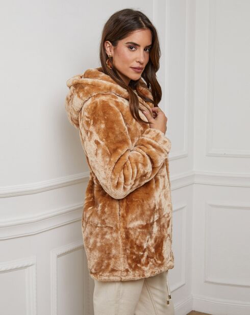 Manteau mi-long en Fausse fourrure Anaïs camel