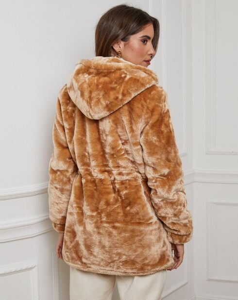 Manteau mi-long en Fausse fourrure Anaïs camel
