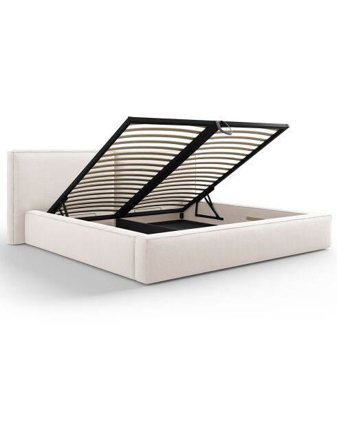 Lit coffre avec tête de lit Arendal beige clair - 200x200 cm