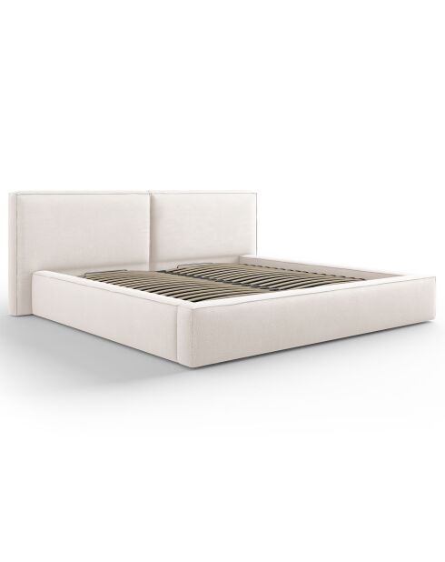 Lit coffre avec tête de lit Arendal beige clair - 200x200 cm
