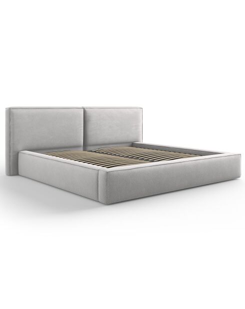 Lit coffre avec tête de lit Arendal gris clair - 200x200 cm
