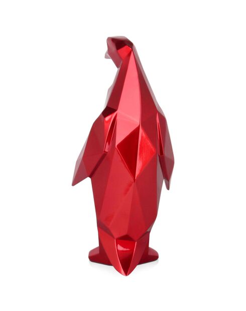 Sculpture en résine Pingouin à facettes rouge  - 35x15x15 cm