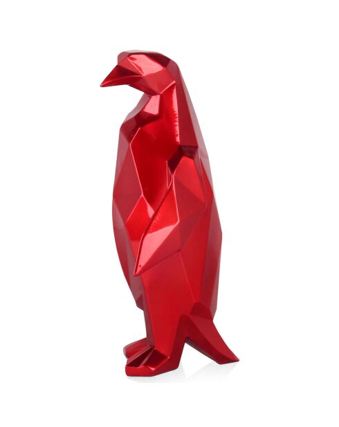 Sculpture en résine Pingouin à facettes rouge  - 35x15x15 cm