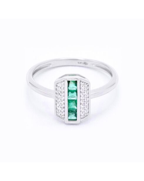 Bague Katell Diamants 0.07 ct & Emeraudes 0.26 ct or blanc