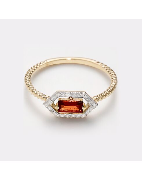 Bague Isaline Diamants 0.07 ct & Grenat 0.25 ct or jaune