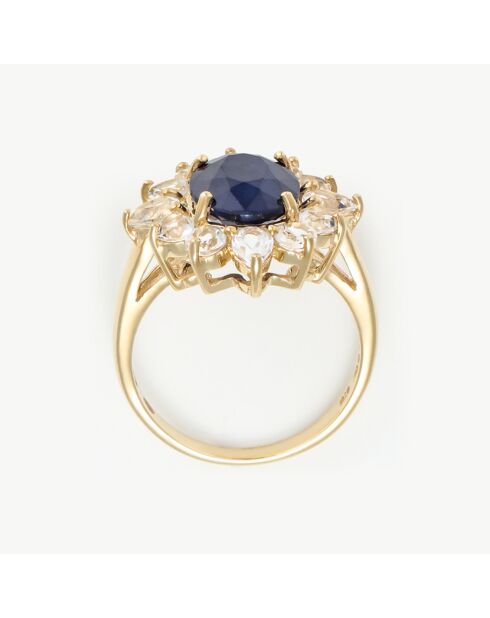 Bague Asty Saphir 3.50 ct & Topaze blanches 1.84 ct or jaune