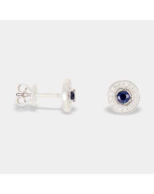 Corinne oorbellen 0.09 ct diamanten & 0.17 ct saffieren witgoud