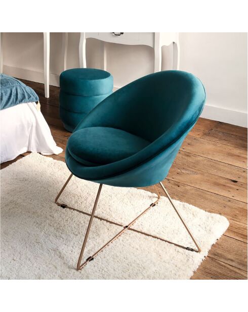 Fauteuil Evan blauw fluweel - 76x67x73 cm