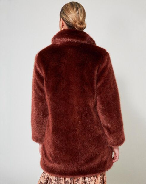 Manteau mi-long en Fausse Fourrure Bijou chocolat