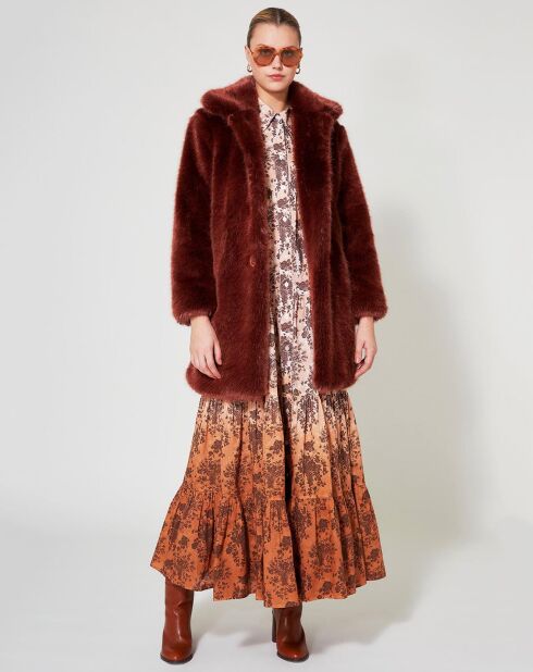 Manteau mi-long en Fausse Fourrure Bijou chocolat