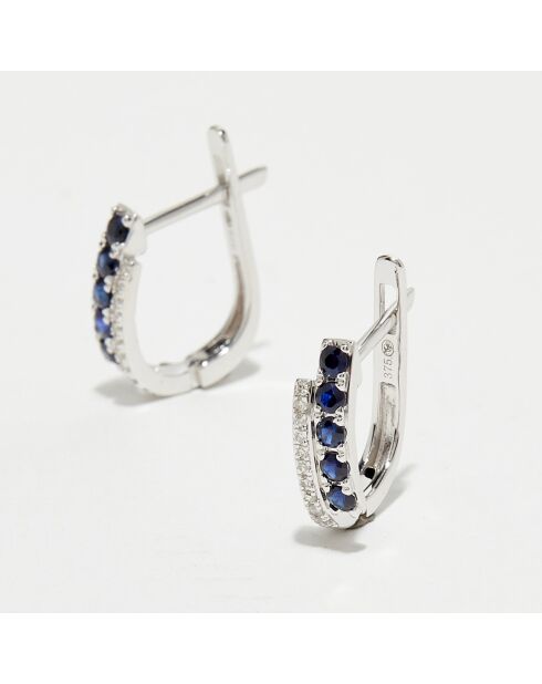 Boucles d'oreilles Diamants 0.05 ct & Saphirs 0.33 ct or blanc