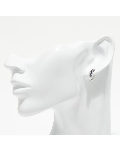 Boucles d'oreilles Diamants 0.05 ct & Saphirs 0.33 ct or blanc
