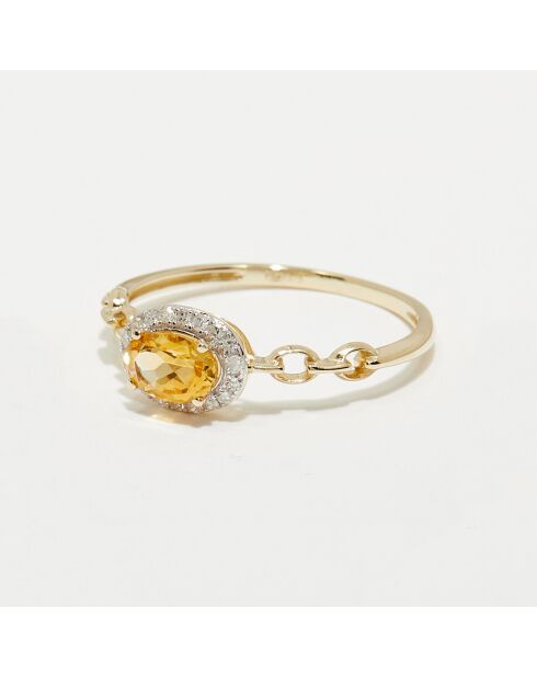 Melusine 0,09 ct diamant en 0,42 ct citrien geelgouden ring