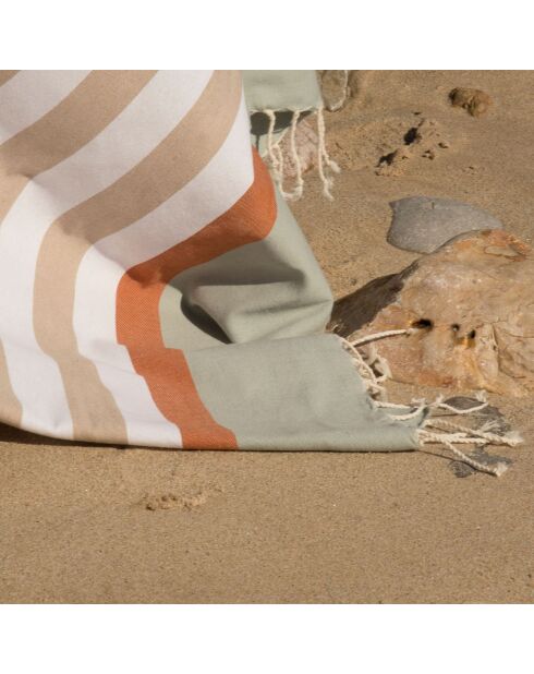 Fouta tricolor Arcachon beige/terracota
