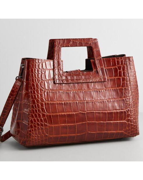 Sac à main en Cuir Jane Croco camel - 34x26x11.5 cm