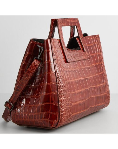 Sac à main en Cuir Jane Croco camel - 34x26x11.5 cm