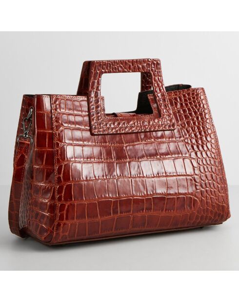 Sac à main en Cuir Jane Croco camel - 34x26x11.5 cm