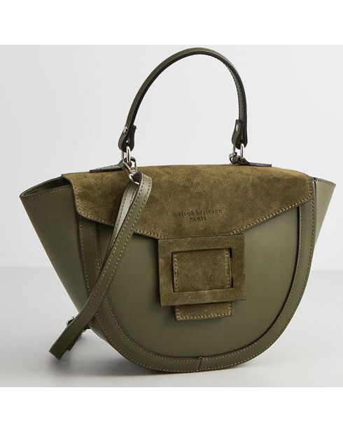 Sac à main en Velours de Cuir Votti vert bouteille - 28x21x9 cm