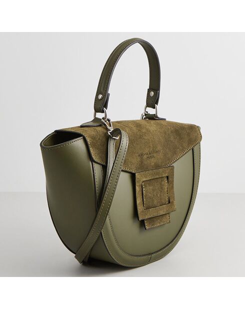 Sac à main en Velours de Cuir Votti vert bouteille - 28x21x9 cm