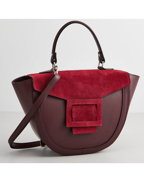 Sac à main en Velours de Cuir Votti bordeaux - 28x21x9 cm