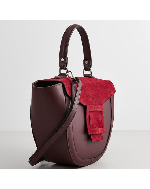 Sac à main en Velours de Cuir Votti bordeaux - 28x21x9 cm