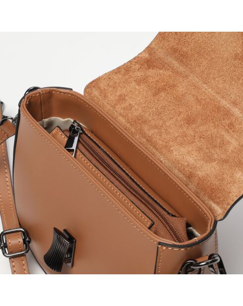 Sac bandoulière en Cuir Nelly camel - 21x15x7 cm