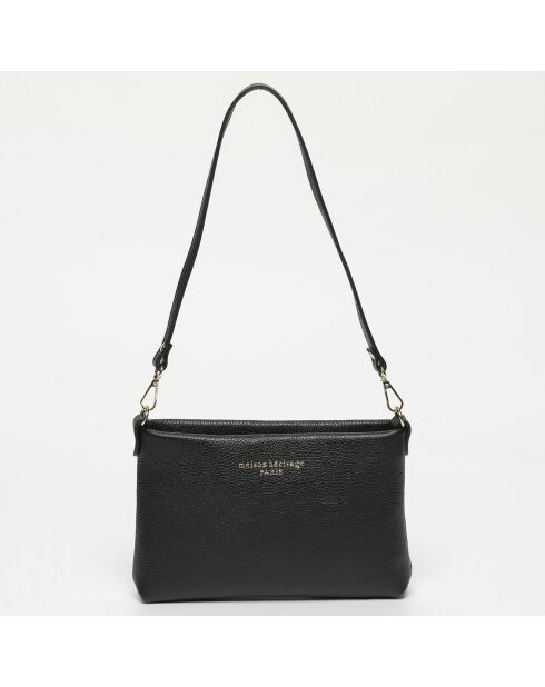 Sac bandoulière en Cuir Sally noir - 27x17x4 cm