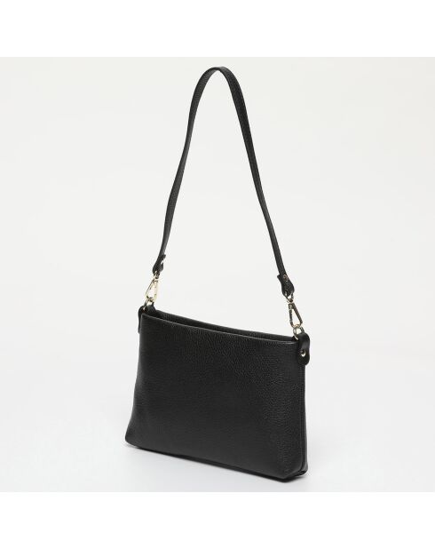 Sac bandoulière en Cuir Sally noir - 27x17x4 cm