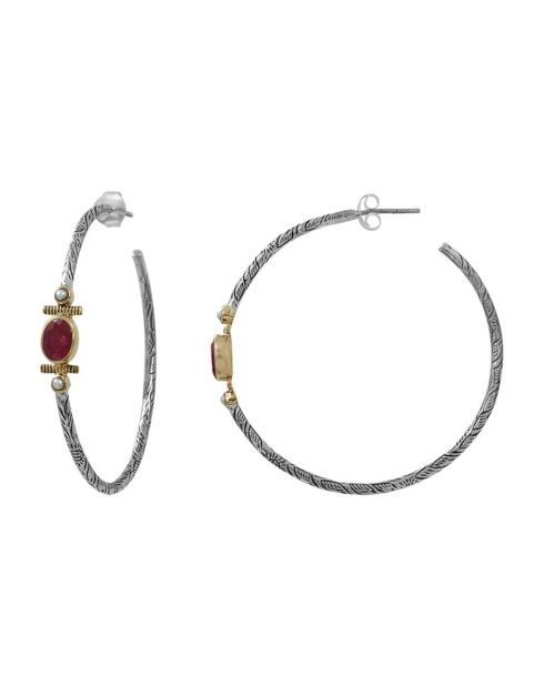 Boucles d'oreilles en Argent, Laiton, Sillimanite teintée & Perle synthétique