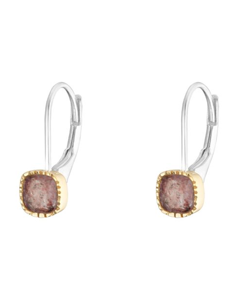 Boucles d'oreilles en Argent, Laiton & Quartz fraise