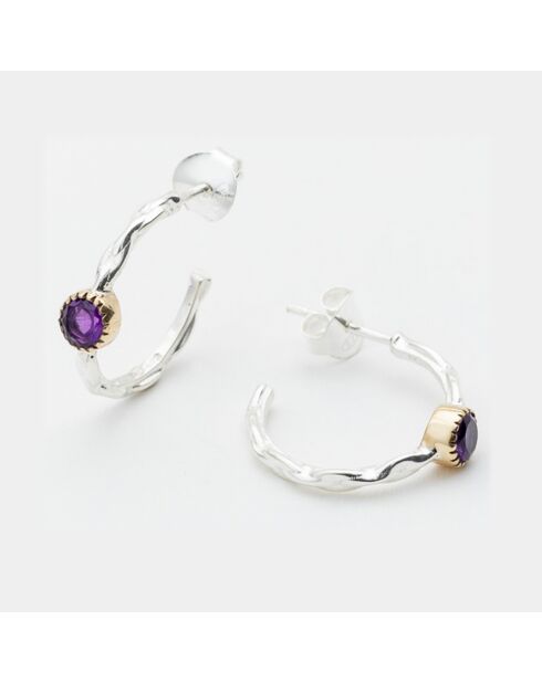 Boucles d'oreilles en Argent, Laiton & Améthyste violette