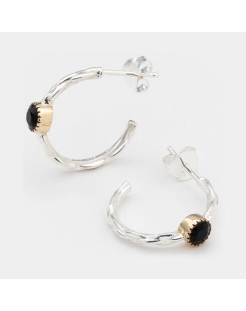 Boucles d'oreilles en Argent, Laiton & Onyx noir