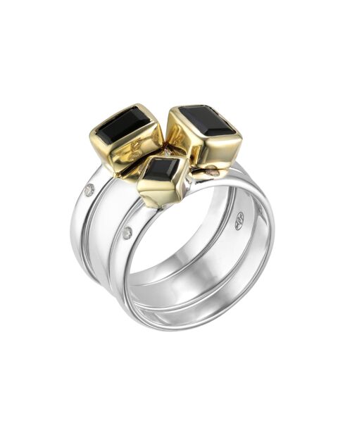 Bague en Argent, Laiton & Onyx noir