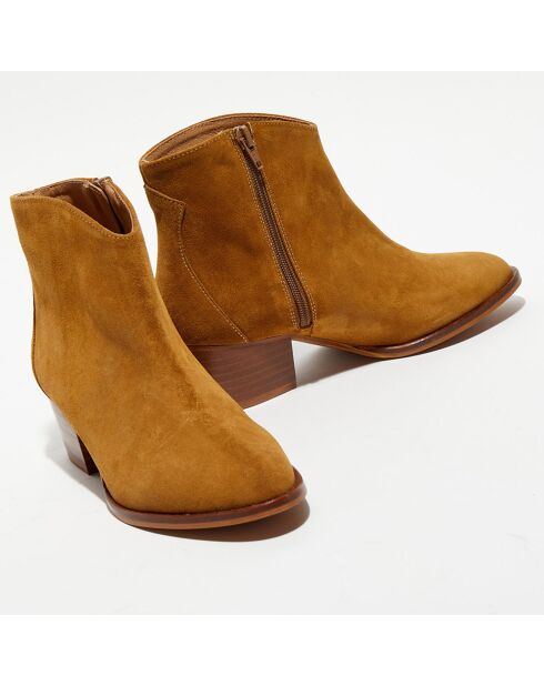 Boots en Velours de Cuir Nina camel