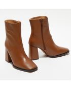 Bottines en Cuir Lorina camel - Talon 8,5 cm