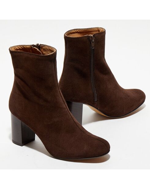 Bottines en Velours de Cuir Ginny marron - Talon 7,5 cm