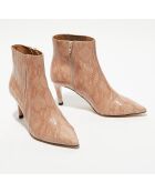 Bottines en Cuir python Suzanne rose/marron - Talon 7 cm