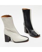 Bottines en Cuir Nicole bicolore noir/beige - Talon 8,5 cm