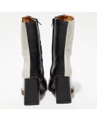 Bottines en Cuir Nicole bicolore noir/beige - Talon 8,5 cm