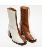 Bottines en Cuir Nicole bicolore beige/camel - Talon 8,5 cm