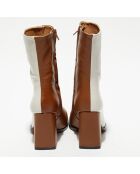 Bottines en Cuir Nicole bicolore beige/camel - Talon 8,5 cm