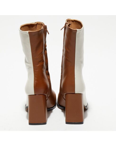 Bottines en Cuir Nicole bicolore beige/camel - Talon 8,5 cm