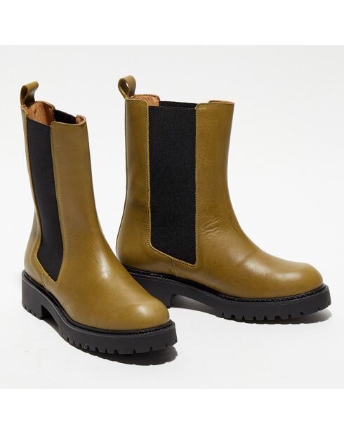 Chelsea Boots en Cuir Carmen kaki