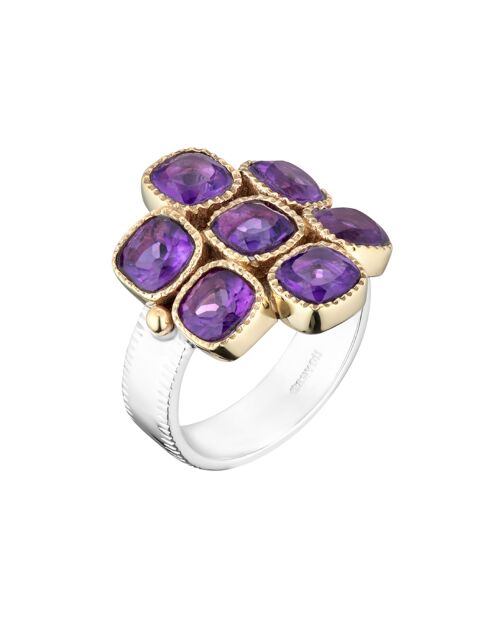 Bague en Argent, Laiton & Améthyste violette