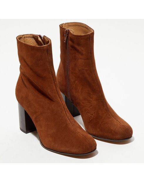 Bottines en Velours de Cuir Ginny camel - Talon 7,5 cm